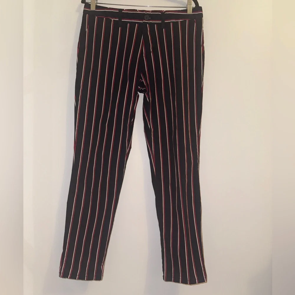 Tommy Hilfiger Striped Pants Women’s Size 10 Navy Red Cotton Stretch Trousers